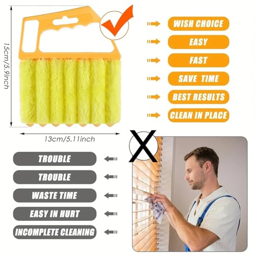 2Pack Washable Blind Cleaner Duster Tool, Removable Shutter Cleaner Brush with 7 Slat, Handheld Brush for Air Conditioner Blinds Dust Dirt - color: Yellow Blind Cleaner Duster 2pack