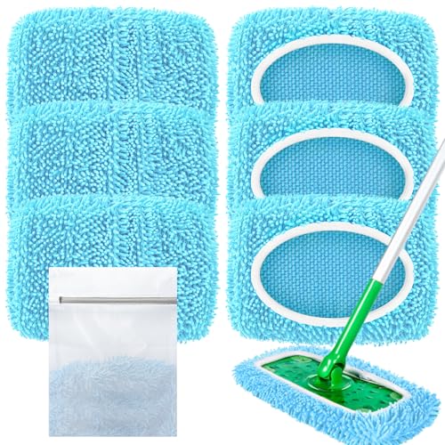 Reusable Mop Pads for Swiffer Sweeper Mop, Chenille Dry Sweeping Cloths - color: Chenille - Coral Blue, size: 6 Pack + 1 Pack