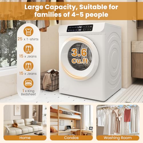 Auertech 3.6 CU. FT Clothes Dryer, Large Capacity Laundry Dryer with 12 Drying Modes & Stainless Steel Tub, Dryer Machine, Electric Dryer with LED Control for Busy Family Home, White - size: 3.6 CU. FT.