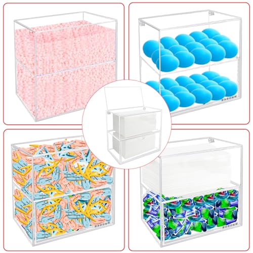 Dryer Sheet Holder Box Acrylic Laundry Sheets Container Storage Dispenser - color: Clear-2tier