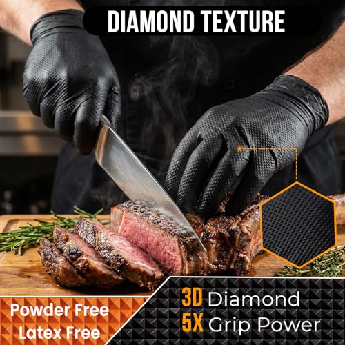 ANBOSON 10 Mil Heavy Duty Diamond Texture Nitrile Gloves, Large, 100 Ct - color: Black of 100, size: Large