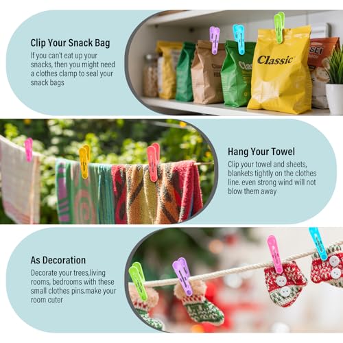 56 PCS Clothespins Plastic Small Clips 2 inch Clothes Pins 7 Colors - color: 7 Colors