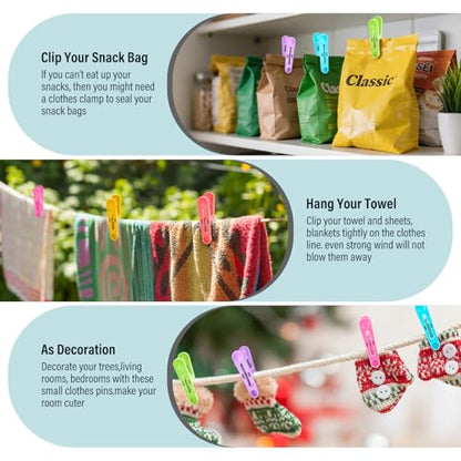56 PCS Clothespins Plastic Small Clips 2 inch Clothes Pins 7 Colors - color: 7 Colors