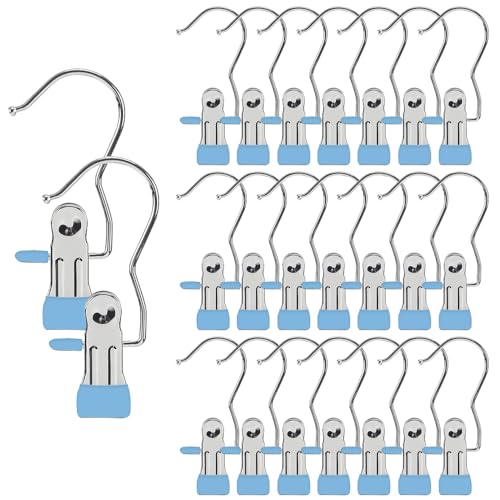 Hangers Clips,Stainless Hooks for Closet Hooks,Laundry Hanging Hooks,Travel Portable Clothes,Boot Tall Towel Hats Socks Pants and Bras (30, Blue) - color: Blue