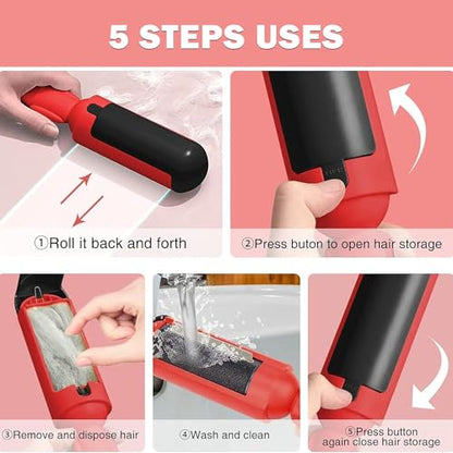 Reusable Pet Hair Remover Roller for Furniture, Clothes & Carpet – Durable ABS Material, Easy Clean Lint Roller for Dogs & Cats – Eco-Friendly & No Adhesive Needed (Red) - color: Red