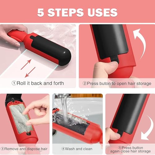 Reusable Pet Hair Remover Roller for Furniture, Clothes & Carpet – Durable ABS Material, Easy Clean Lint Roller for Dogs & Cats – Eco-Friendly & No Adhesive Needed (Red) - color: Red