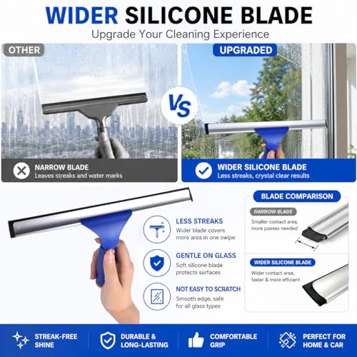 Window Squeegee with 75" Extension Pole, ITTAR Rubber Water Wiper for Glass - color: Blue&white-4