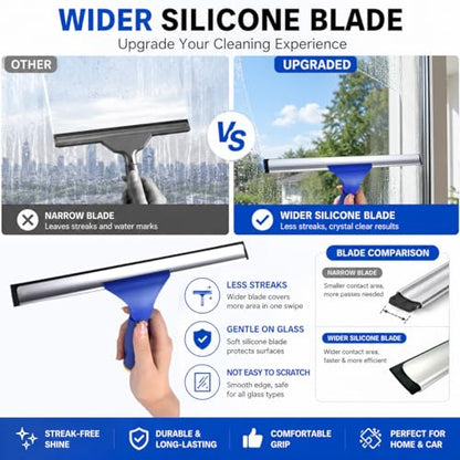 Window Squeegee with 75" Extension Pole, ITTAR Rubber Water Wiper for Glass - color: Blue&white-4