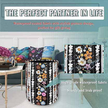 Boho Flowers Laundry Basket Oxford Cloth Foldable Hamper 18.9x16.5 Inch - color: Boho Stripe Of Colorful Flowers