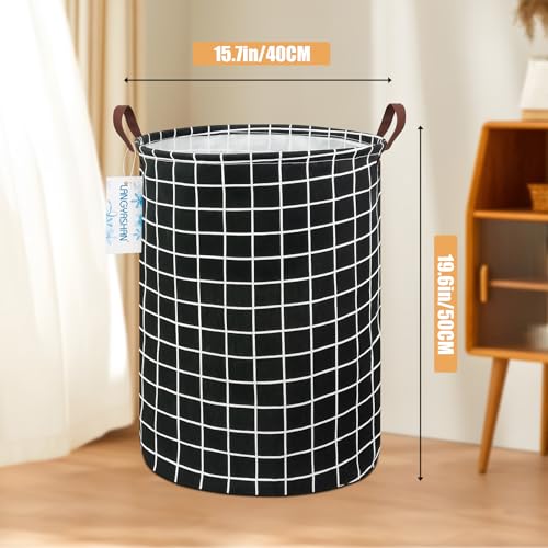 Round Laundry Basket Collapsible Storage Hamper Organizer Black Grid - color: Black grid