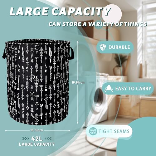 Adventure Arrow Laundry Basket Oxford Cloth Foldable Hamper 18.9x16.5 Inch - color: Black White Arrow