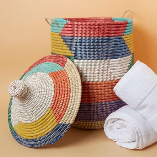 Decorative Rainbow Colors Hamper for Laundry, 15" Wide, 19" Tall. Medium Size - size: Medium