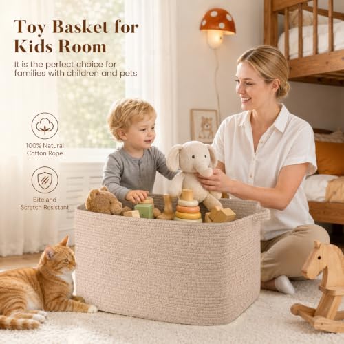65L Large Woven Blanket Basket for Living Room, 19.7"x15.7"x11.8" - color: Brown, size: 19.7"x15.7"x11.8"