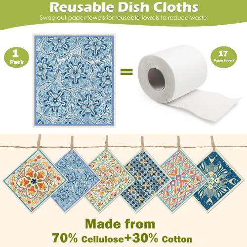 6 Pcs Swedish Paper Cloths for Kitchen, Reusable Paper Towels Washable - color: Fish Ornamentation