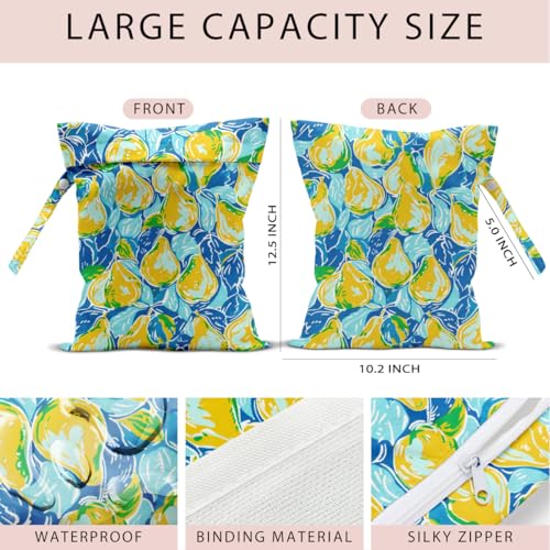 Swimsuit Bag Wet Bags for Travel Reusable Waterproof Dry Bags Diaper Bag Lemon Pear Grape Wet Bag for Swimsuit Towels Beach Gym 10.2×12.6 Inches - color: Lemon Pear Grape