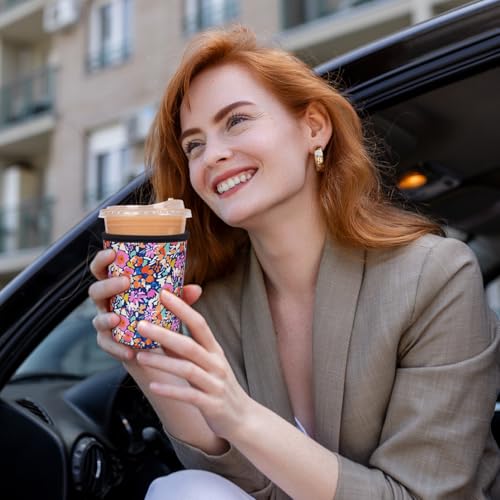 Reusable Insulated Neoprene Iced Coffee Cup Sleeve, Durable Drink Sleeve for Cold Beverages, Beverage Holder for Iced Coffee (Bloom Frenzy) - color: Bloom Frenzy