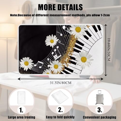 Music Ironing Pad Ironing Blanket Thick Travel Iron Pad Heat Resistant Ironing Board Cover for Table Top, Washer, Dryer,32 x 16 Inch Ironing Mats,Black Piano Daisy - color: Piano Muisc Daisy