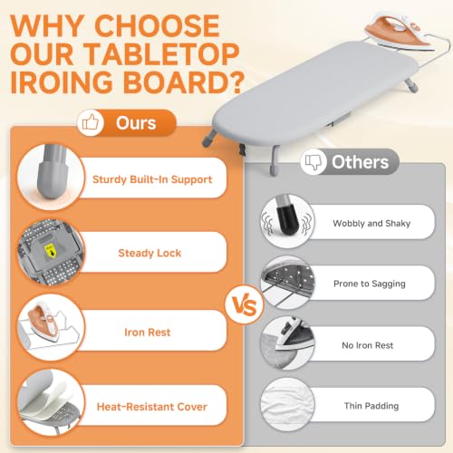 APEXCHASER Small Ironing Board, Iron Board with Iron Rest & Holder, Grey - color: Gray