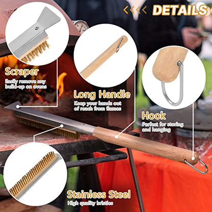 Aolso Pizza Oven Brush, 21" Brush and Stainless Steel Scraper for Pizza Stone, BBQ Grill Cleaning Brush Non Scratch Heat Proof Brass Bristles with Screwdriver, Outdoor Pizza Oven Accessories - size: 21" Brass Bristles