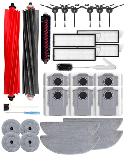 30pcs S8 MaxV Ultra Accessories Kit for Roborock S8 Max Ultra Robot Vacuum Cleaner, Replacement parts with 6 Activated Carbon Dust Bags, 2 Main Brushes, 4+4 Mop Cloths, 4 HEPA Filters, 6 Side Brushes - size: S8 MaxV Ultra/S8 Max Ultra
