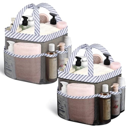 Mesh Shower Caddy Portable - 9 Pockets, Shower Bag for Dorm Room Camping - color: Black Black Grey