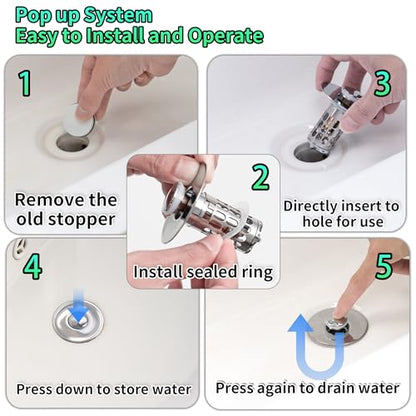 Sink Stopper Drain Hair Catcher,Bathroom Sink Drain Strainer with Removable Anti-Clogging Basket,Easy to Install Bathroom Sink Stopper Drain Catcher for 1.06-1.61in Basin Washstand Hole - color: Silver