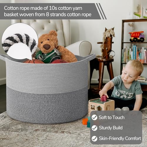 INDRESSME 115L Extra Large Woven Rope Blanket Basket Living Room, Grey - color: Light & Dark Grey, size: 23.6"D x 15.7"H