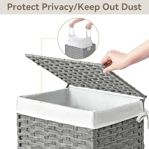 Chrislley Wicker Laundry Basket with Wheels,Rolling Laundry Hamper with Lid - color: Grey