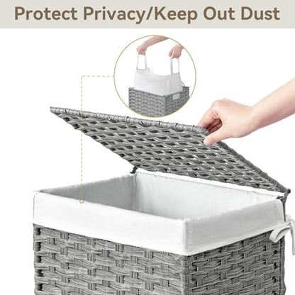 Chrislley Wicker Laundry Basket with Wheels,Rolling Laundry Hamper with Lid - color: Grey
