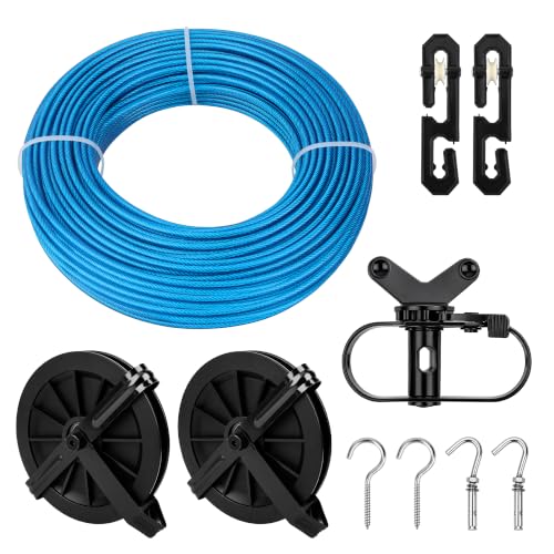 Outdoor Clothesline Kit, Metal Clothes line Pulley Kit for Outside - color: Blue