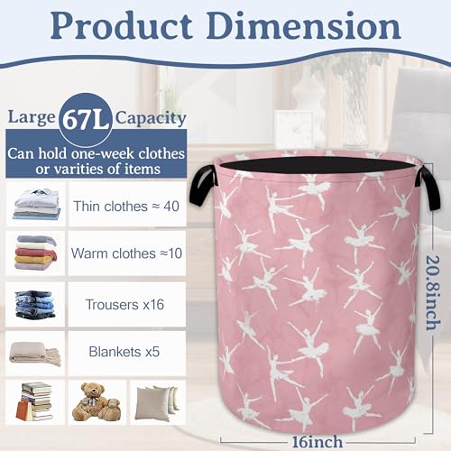 Cute Ballet Dancer Laundry Basket,Foldable Oxford Cloth Pink Laundry Hamper With Handle, 20.8"x16" Portable Clothes Storage Basket Bag for Laundry Room/Bathroom/Bedroom/Dormitories - color: Cute Ballet Dancer Pink