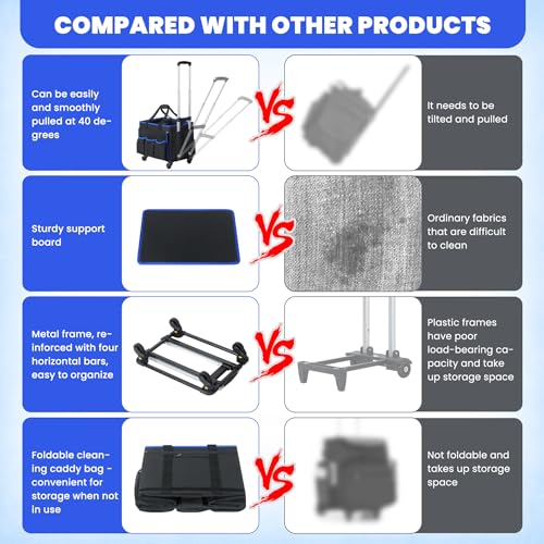 Large Rolling Cleaning Caddy Bag with Detachable Trolley and Shoulder Strap
