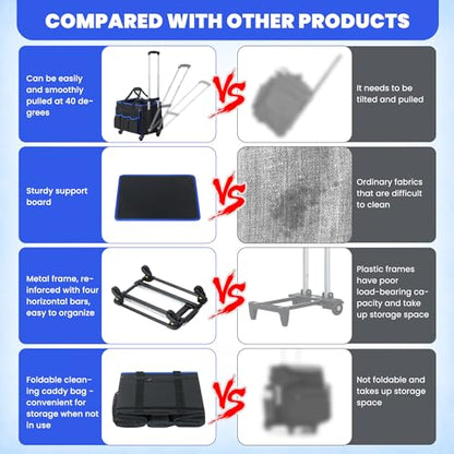 Large Rolling Cleaning Caddy Bag with Detachable Trolley and Shoulder Strap