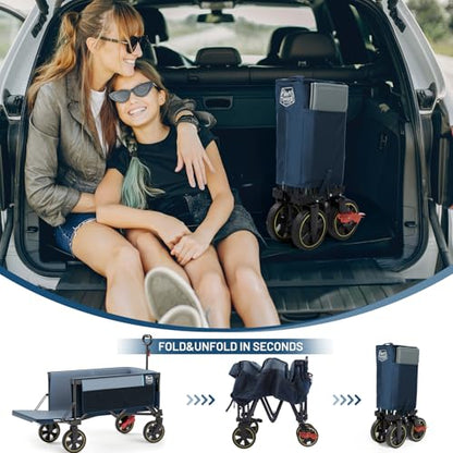 Timber Ridge 49" Extra Long Collapsible Folding Wagon with Tailgate&Brakes - color: Blue, size: 250L