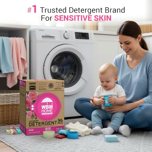 WBM Home 10-in-1 Laundry Pods, Total 96 Count, Ultra Concentrate with Powerful Stain Lifter Technology, Fabric Softener With Rose Extracts, Detergent Pods - size: 96 Count (Pack of 1)
