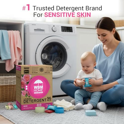 WBM Home 10-in-1 Laundry Pods, Total 96 Count, Ultra Concentrate with Powerful Stain Lifter Technology, Fabric Softener With Rose Extracts, Detergent Pods - size: 96 Count (Pack of 1)