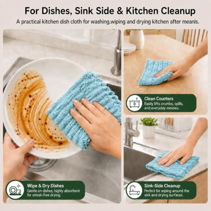 kimteny Microfiber Dish Cloths for Washing Dishes 18 Pack, Lake Blue - color: Lake Blue, size: 12 x 12 - 18 Pack