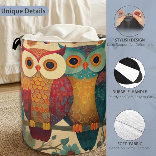 Cute Owl Laundry Basket,Foldable with Handles Tote Bag Oxford Cloth for Bathroom Bedroom Dirty Clothes Storage Bucket 16" x 20.8" - color: Cute Owl