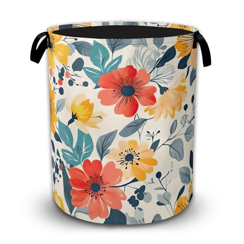 Vibrant Summer Flowers Laundry Basket, Waterproof Foldable Laundry Hamper with Handles, Large Capacity Oxford Cloth Clothes Storage Basket for Bedroom Bathroom Dorm Room - color: Vibrant Summer Flowers