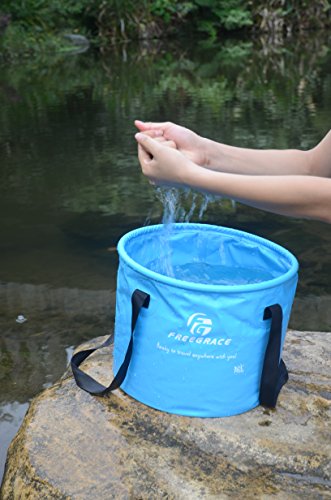 Freegrace Collapsible Water Bucket 10L Portable Camping Sink and Wash Basin - color: Sky Blue, size: 10L