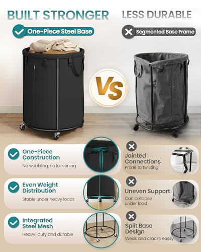 SONGMICS Laundry Basket with Wheels, Removable Liner Bag, 45 Gallon (170 L) - color: Ink Black, size: 170L-Rolling Round