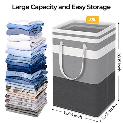 HomeHacks 2 Pack Laundry Baskets, Laundry Hampers Bags (Grey+Blue 88L) - color: Grey+Blue, size: 88L