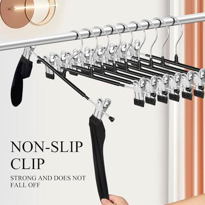 60 Pack 12 Inch Heavy Duty Pants Skirt Hangers with Clips,Black - color: Black 60pack, size: 12Inch