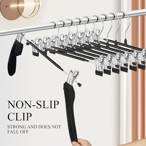14 Inch Heavy Duty Pants Skirt Hangers with Clips, Black, 60 Pack - color: Black 60pack, size: 14Inch