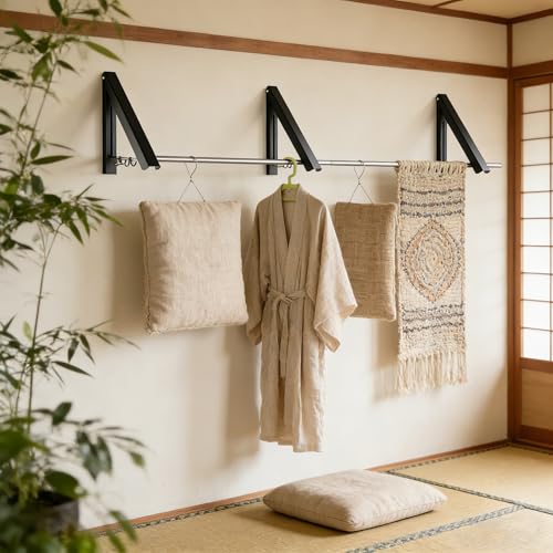 FOLAI 3-Piece Drill-Free Folding Clothes Drying Rack (Black) - color: Black, size: 3-Piece