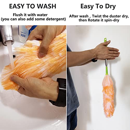 4 Pack Washable Electrostatic Duster, Extendable Pole 25" to 55", Feather Duster for Cleaning, Electrostatic Feather Duster