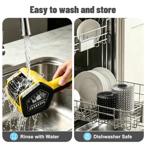 Electric Grill Brush,2-Speed Rechargeable BBQ Grill Cleaner, up to 160 min Runtime, 304 Stainless Steel Brush, LED Light, 2 Brush Heads Included, Most Outdoor Grill Grates - color: Yellow