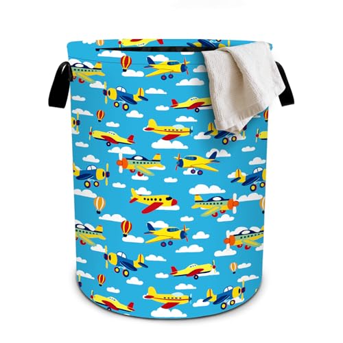 Airplane Laundry Basket Collapsible Oxford Cloth Fabric Hamper,Tote Bag Portable Storage Bin for Bedroom Bathroom Laundry Room 19.6x15.7 Inch - color: Airplane