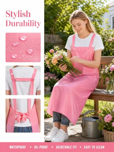 Molaxhome TPU Waterproof Apron Lightweight Oil-resistant Chef Apron - color: Pink