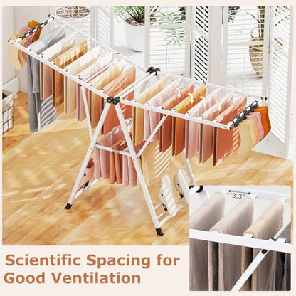 GIANTEX Foldable Metal Clothes Drying Rack, 72.5" Height Adjustable Wings - color: White, size: 72.5"L x 39"-66"H